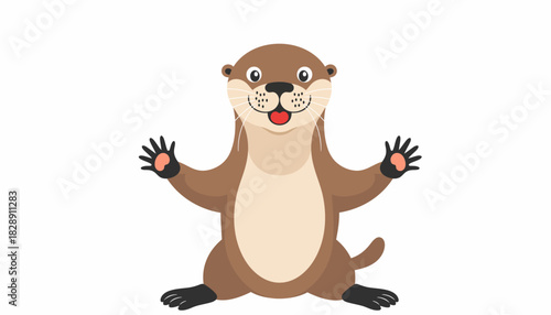 Cartoon otter with arms outstretched, smiling and sitting.