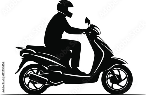 Silhouette of a person riding a scooter