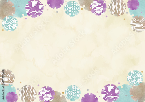 雪輪 Japanese Modern Watercolor Round Frame Soft pastel color Set