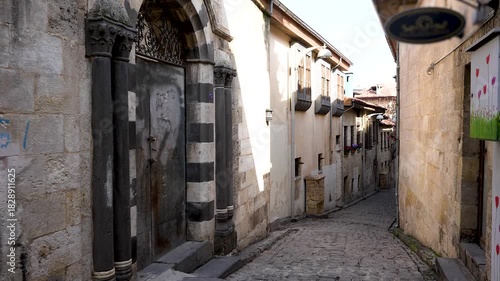 Narrow street in the old town of Gaziantep, Turkey.