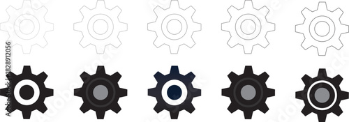 Gear & Settings Icon Set – Outline, Filled, Gradient Style Vector Pack