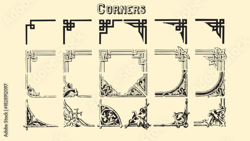 Vintage decorative corners vector illustration set