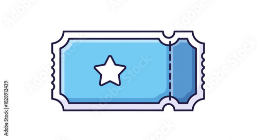 A simplistic, blue ticket icon with a white star, conveying access and entertainment
