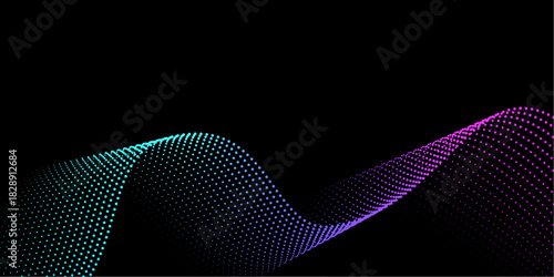 Cyberpunk Dot Particle Sound Wave on Solid Black Background