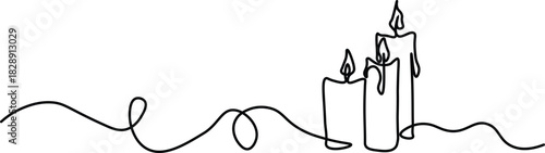 Merry Christmas decoration. Wavy line with Christmas candles