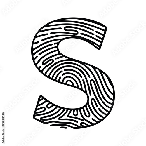 Letter S with Fingerprint Texture Unique Identity and Personalization