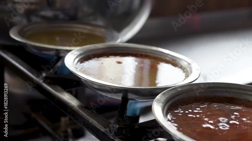 Close up view of cooking beyran soup in a restaurant kitchen. Beyran is a traditional Turkish soup with meat.