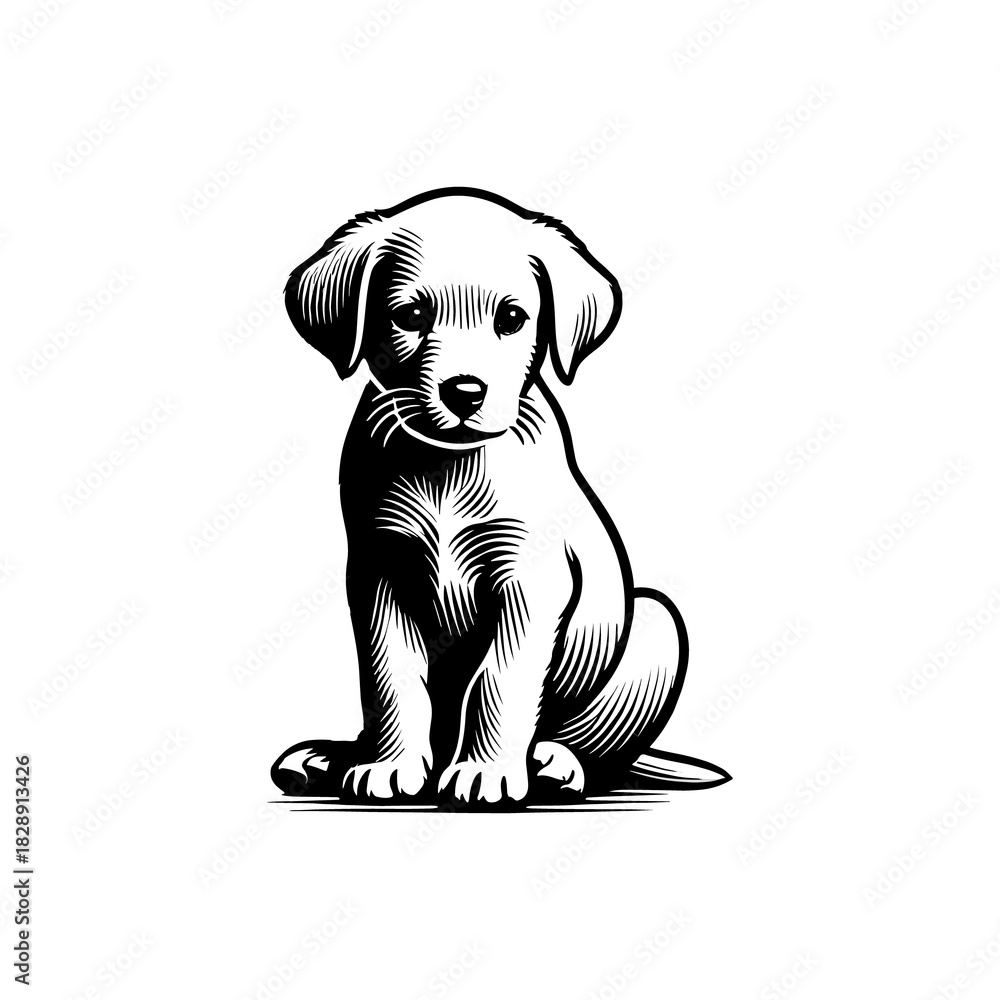 Fototapeta premium Black and White Puppy Sketch