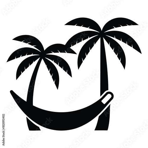 Holiday hammock relax summer beach silhouette icon on white background