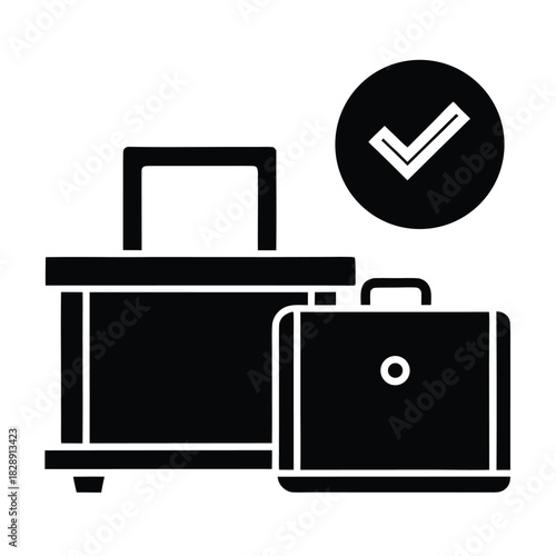 Check-in airport suitcase luggage silhouette icon on white background