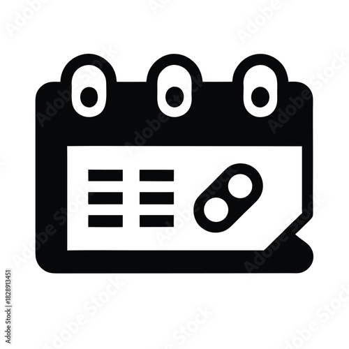 Booking calendar reservation ticket silhouette icon on white background