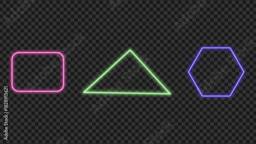 Neon Square, Triangle, and Hexagon Shapes purple