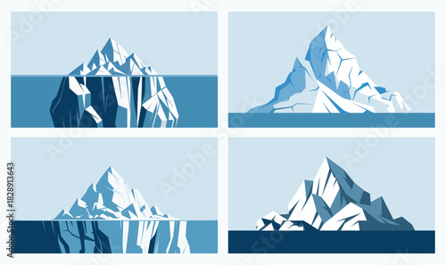 Illustration of Icebergs Above and Below Water in Glacial Landscape