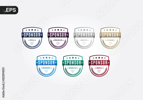 Sponsor Badges Vector Set – Premium Silver Bronze Diamond Title Startup Media Labels EPS