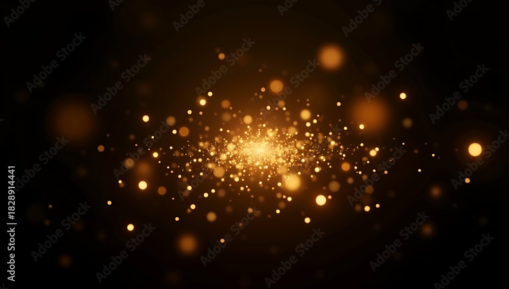 Naklejka premium Abstract golden sparkling light burst on a dark background