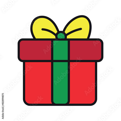 Festive red gift box tied with a yellow bow and green ribbon, symbolizing celebration and surprise, perfect for holiday occasions