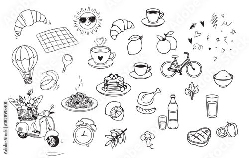 Hand drawn food and travel elements