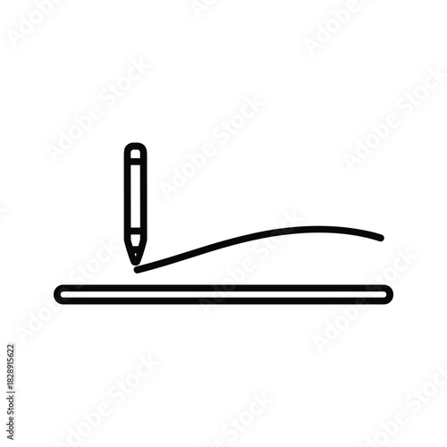 Line icon of a pencil drawing a fluid, wavy line across a horizontal surface, isolated on