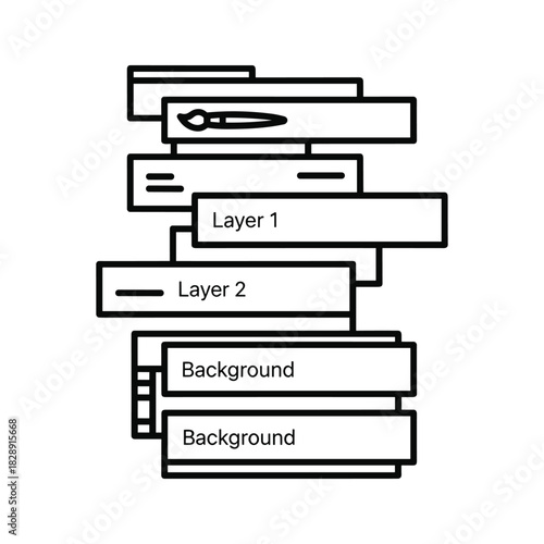 Conceptual illustration of graphic design software layers panel, isolated on