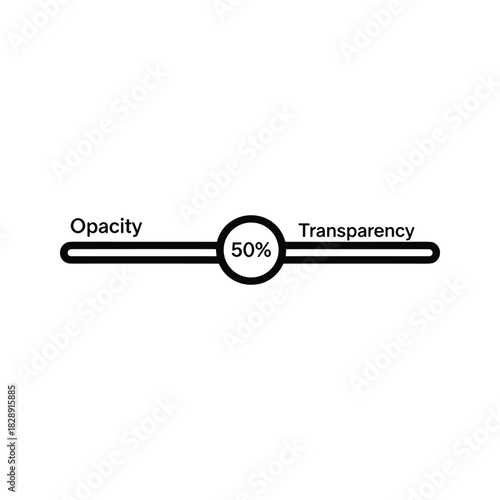 User interface slider for adjusting opacity and transparency at 50 percent, isolated on