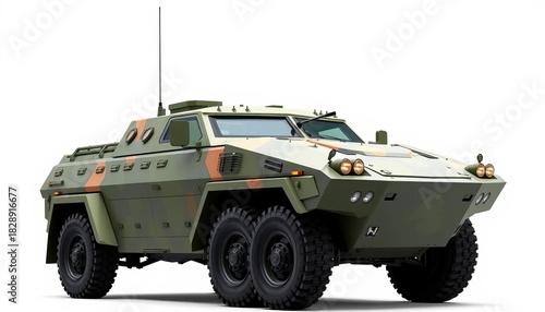 A light armored vehicle, Belarusian design, isolated on white,   security forces,  army vehicle