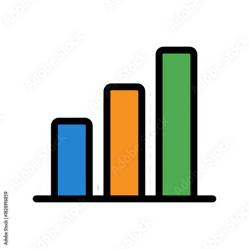 Simple Bar Chart Icon With Blue Orange and Green Bars Showing Growth On A White Background Clean Sticker Style Flat Vector Art Minimalist 2d
