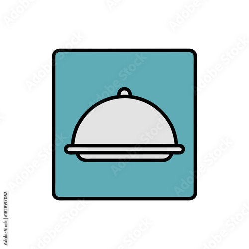 Simple Cartoon Style Food Cloche Icon Minimalist Flat Vector Art Clean Sticker Style 2D Art Isolated on Light Blue Square Background