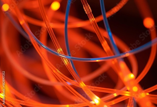 Close-up of intertwined fiber optic cables, glowing brightly,  innovation,  online