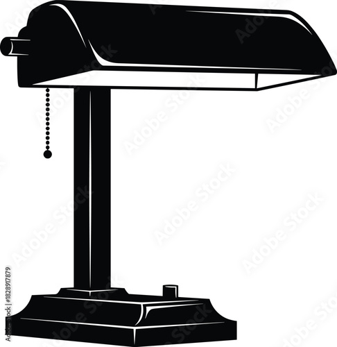 Classic black banker desk lamp silhouette for office and library interior design vector illustration isolated on white background