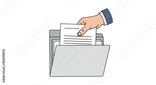 Hand Inserting Document into File Folder, Office Task, Organizational Structure, Paperwork Management