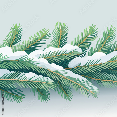 A digital illustration of snow-covered evergreen pine branches against a light blue background. Perfect for Christmas, winter scenes, and holiday cards.