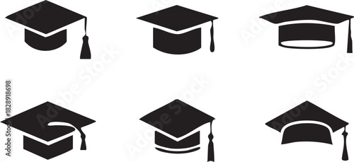 Graduation caps icon Set, A symbolic collection of graduation caps, representing the achievement of educational milestones and the pursuit of knowledge. Vector illustration !