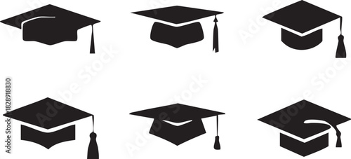 Graduation caps icon Set, A symbolic collection of graduation caps, representing the achievement of educational milestones and the pursuit of knowledge. Vector illustration !