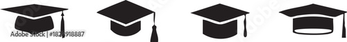 Graduation caps icon Set, A symbolic collection of graduation caps, representing the achievement of educational milestones and the pursuit of knowledge. Vector illustration !