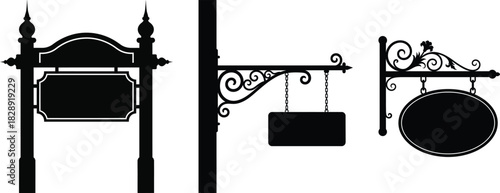 Vintage Hanging Signboard Silhouettes with Ornamental Frames