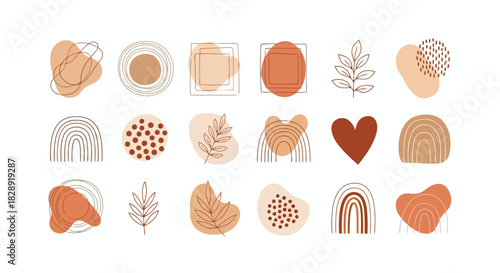 Collection of abstract organic shapes set of modern graphic elements in earth tone colors for creative design