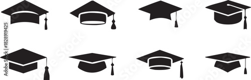 Graduation caps icon Set, A symbolic collection of graduation caps, representing the achievement of educational milestones and the pursuit of knowledge. Vector illustration !