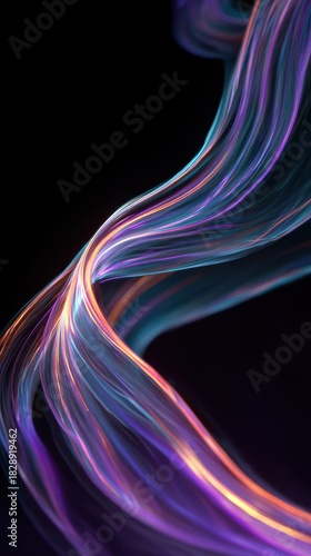 Mesmerizing Abstract Luminous Waves - Purple, Blue, Orange Light Trails on Black.