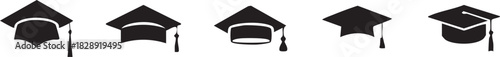 Graduation caps icon Set, A symbolic collection of graduation caps, representing the achievement of educational milestones and the pursuit of knowledge. Vector illustration !