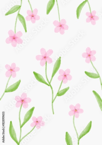 Seamless pink wildflower illustration for background and wallpaper. Soft pink floral illustration with green leaf.