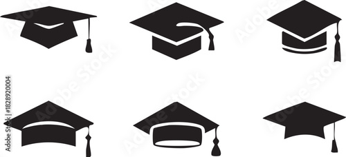 Graduation caps icon Set, A symbolic collection of graduation caps, representing the achievement of educational milestones and the pursuit of knowledge. Vector illustration !
