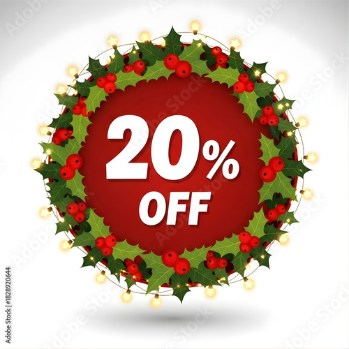 christmas sale label 20% off vector design