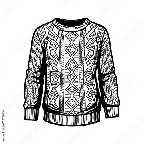 Patterned knitted sweater in black and white design  