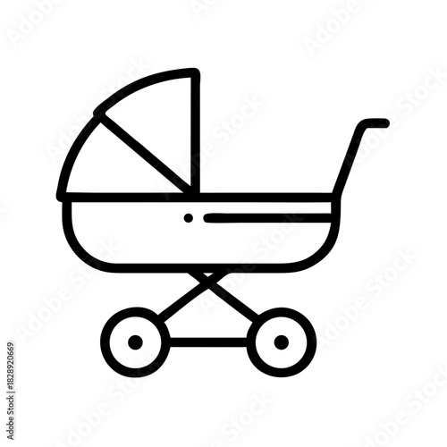 Simple line art of a baby stroller on white background  