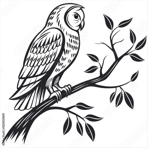 elegant wise owl bird perch logo, icon, symbol design illustration