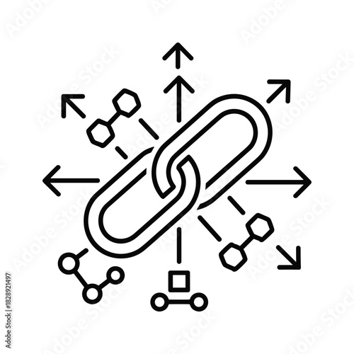 Network connection and data distribution concept with chain link and expanding arrows