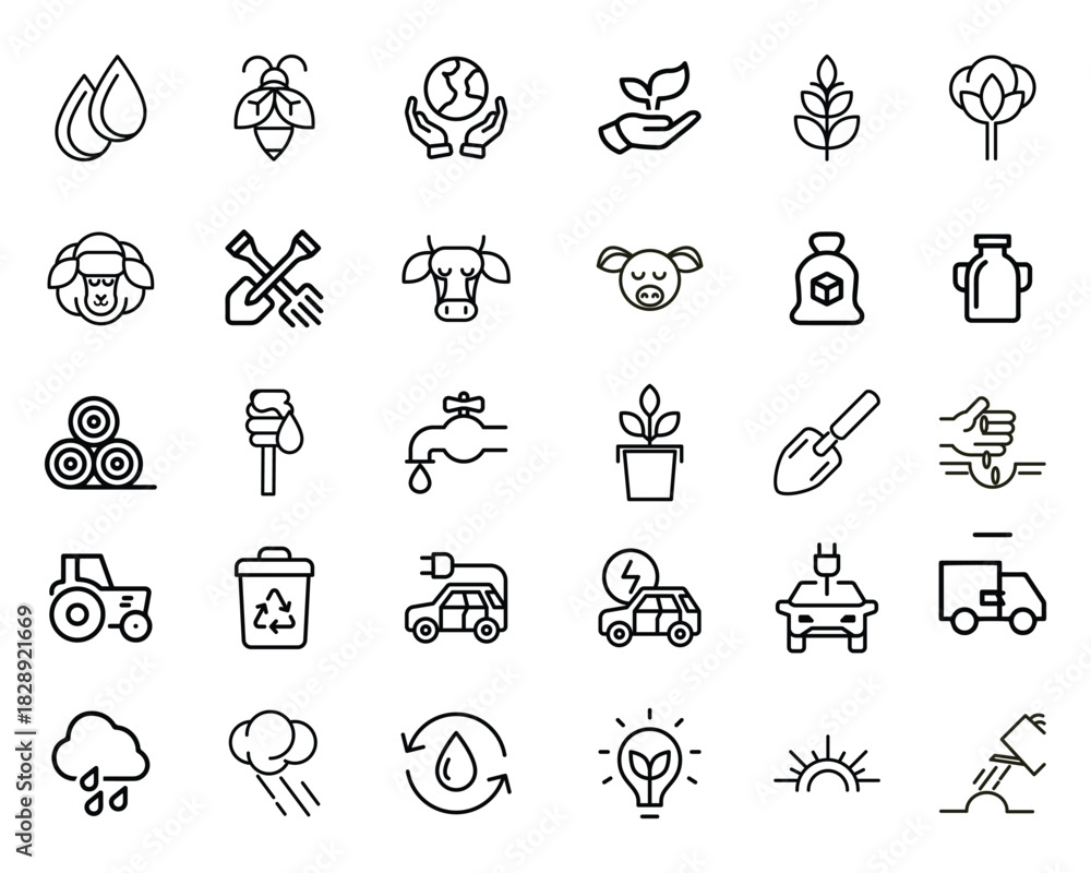 Fototapeta premium Agriculture icon set collection in outline style, suitable for web and print design vector .