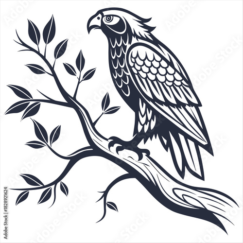 elegant wise owl bird perch logo, icon, symbol design illustration