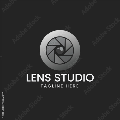 Stylized camera lens aperture shutter blades icon in a circular design Vector logo template
