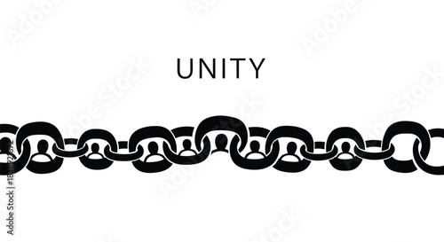 Black and white graphic illustration of a strong chain symbolizing unity and connection, isolated on white background
